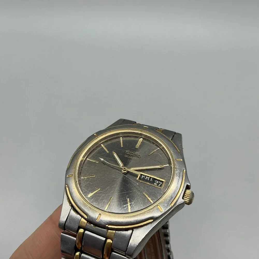 Vintage Seiko 7N43-6A09 Mens Watch 36mm Day Date Two Tone New Battery 7